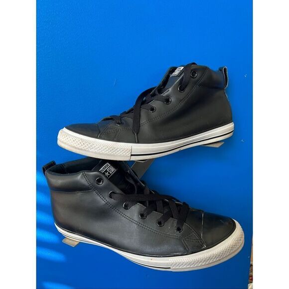 Converse All Star High Top Black on Black Canvas leather Shoes 144662C size 12 m